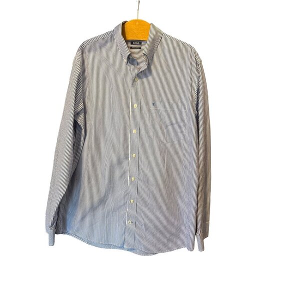 Izod Shirt Men's Large Tall Blue White Essential Woven Button Down Long Sleeve - Picture 1 of 8